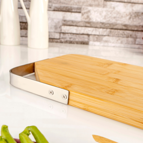 Zoe - Çelik Kulplu Kesme Tahtası Dikdörtgen Küçük