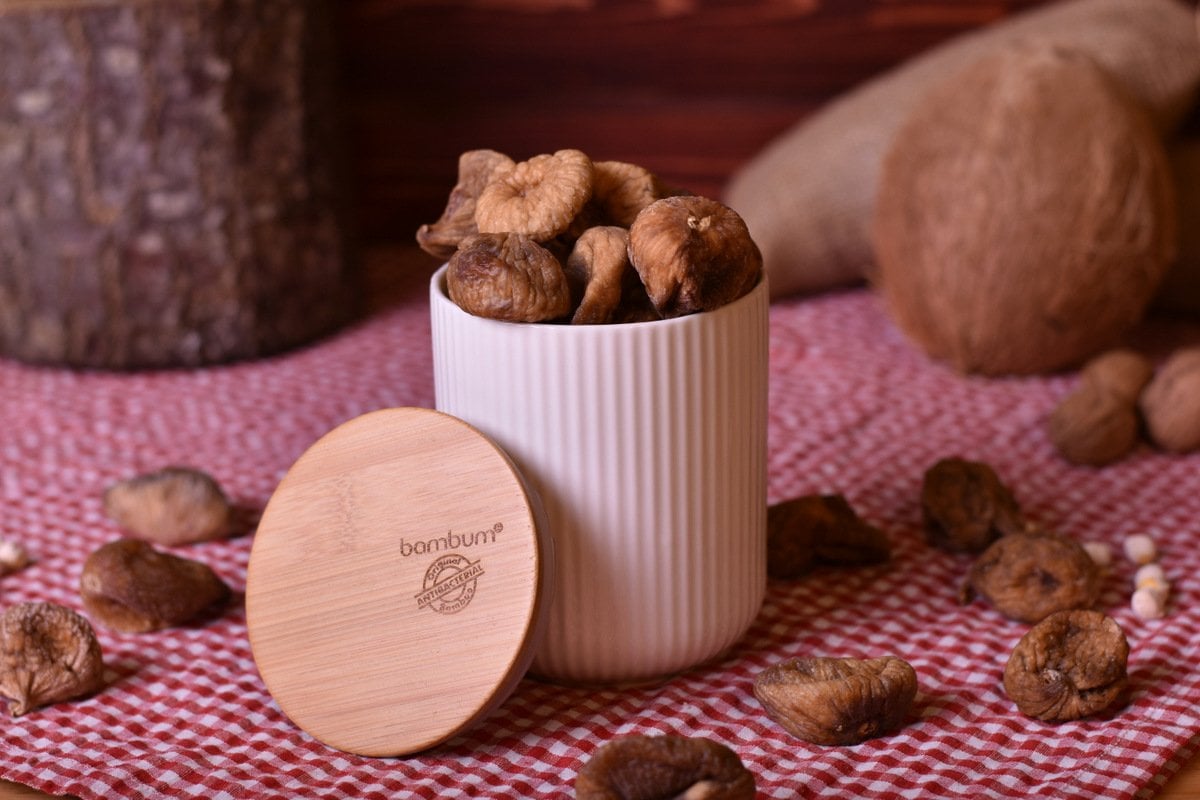 Mantia - Bambu Kapaklı Porselen Kavanoz
