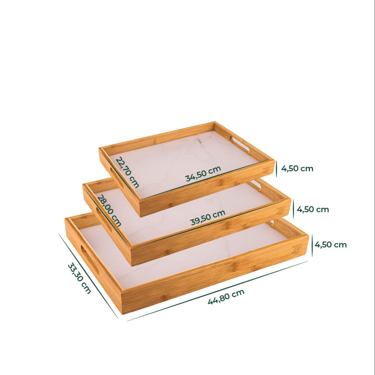 Marbella 3’lü Mermer Desenli Tepsi Beyaz