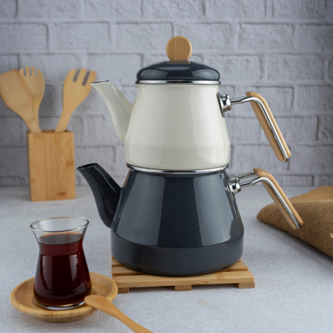 Lumino - Bambu Kulplu Çaydanlık Takımı Gri