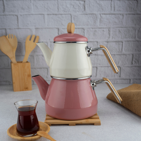 Lumino -  Bambu Kulplu Çaydanlık Takımı Pembe