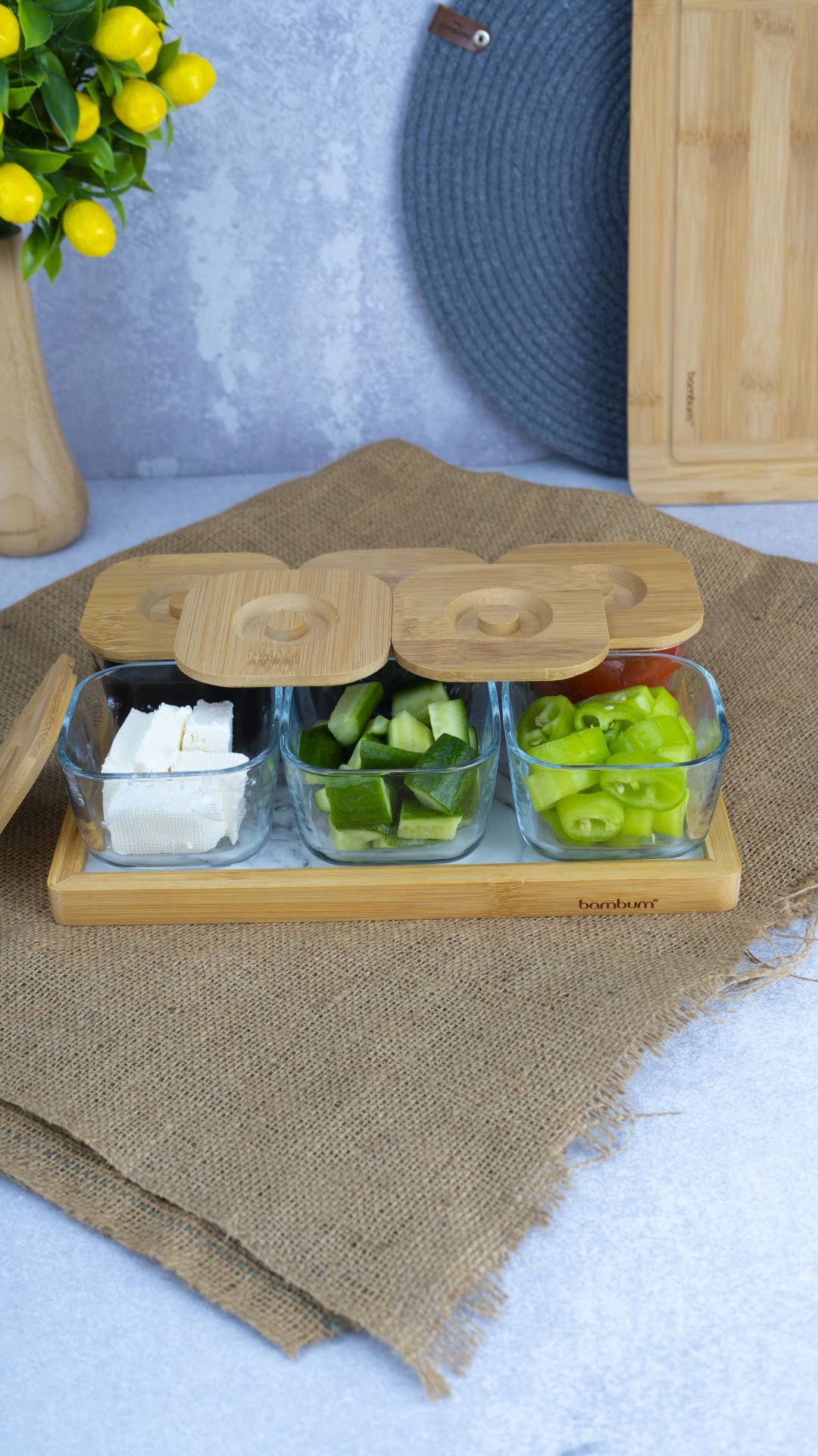 Krosna - 13 Parça Aile Kahvaltılık Mermer Desenli