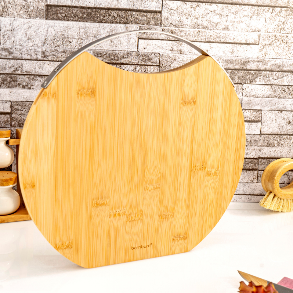 Zoe - Çelik Kulplu Kesme Tahtası Yuvarlak Büyük