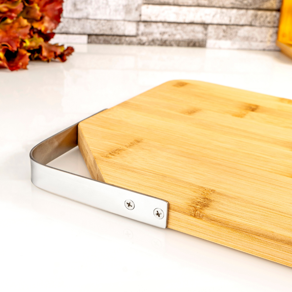 Zoe - Çelik Kulplu Kesme Tahtası Dikdörtgen Büyük