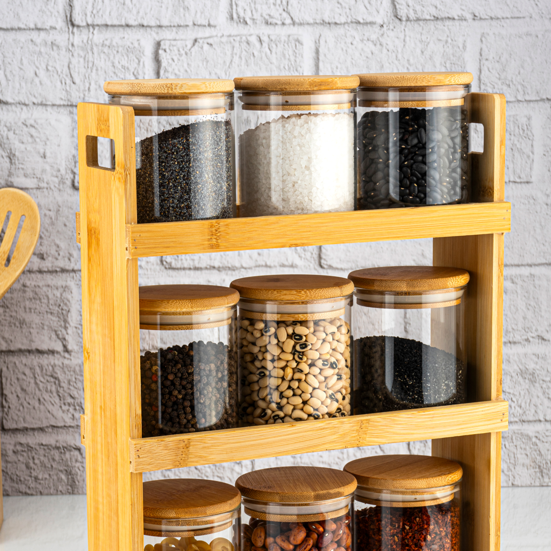 Tier - 10 Parça 3 Katlı Standlı Baharatlık Seti