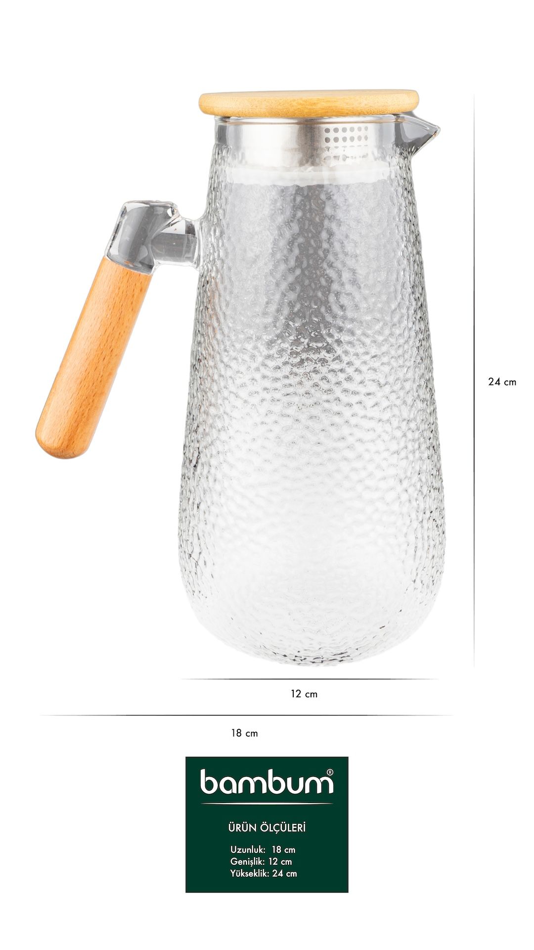 Polska - Bambu Kapaklı Cam Sürahi