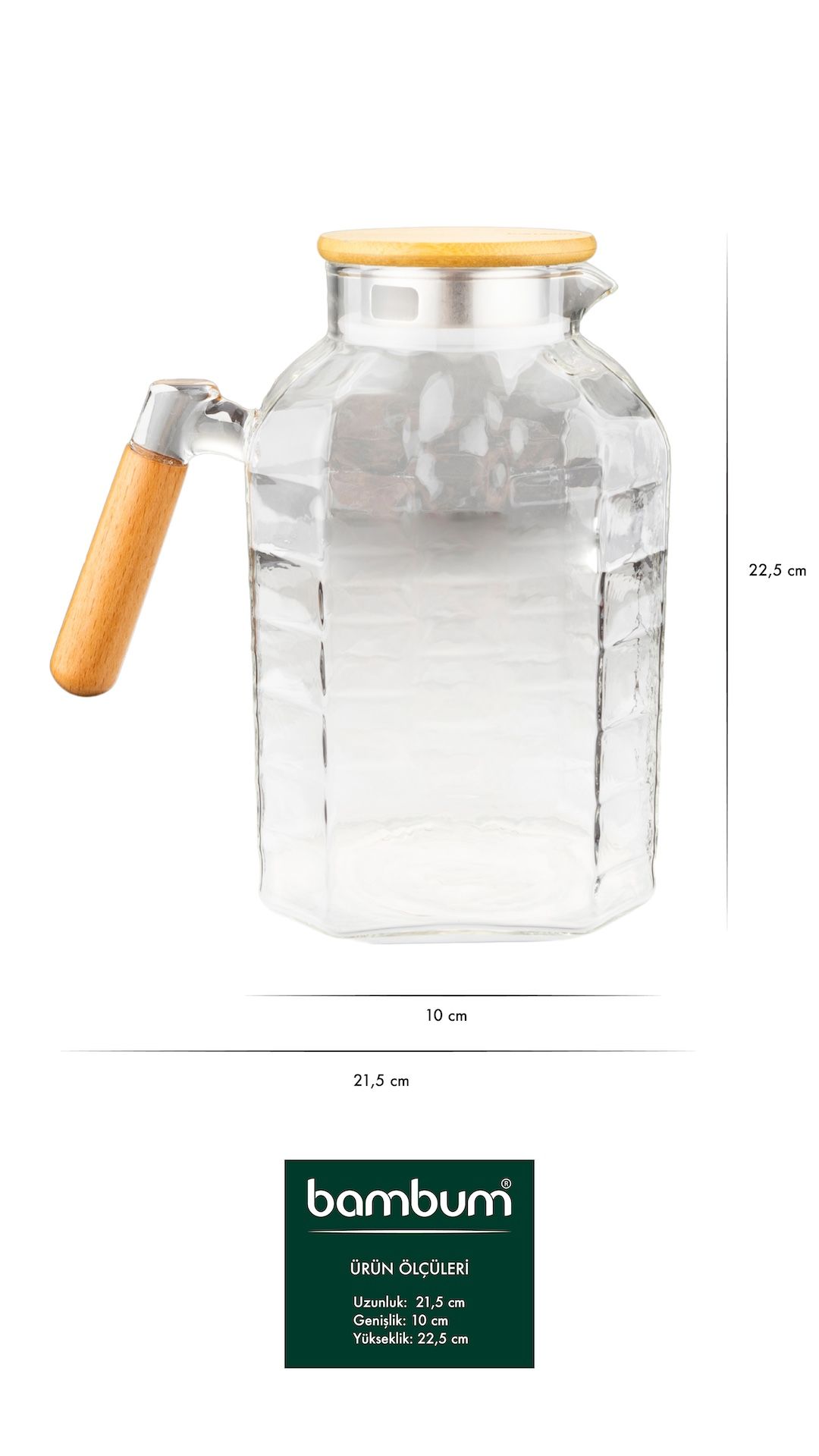 Gasol - Bambu Kapalı Cam Sürahi