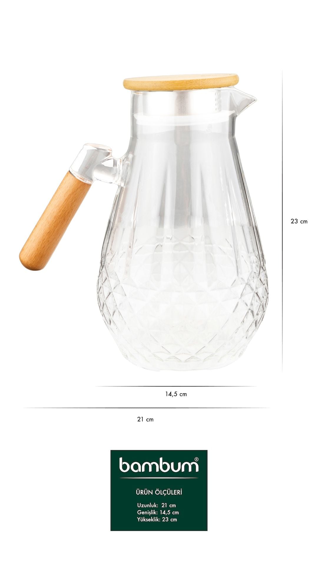 Glacy - Bambu Kapaklı Cam Sürahi