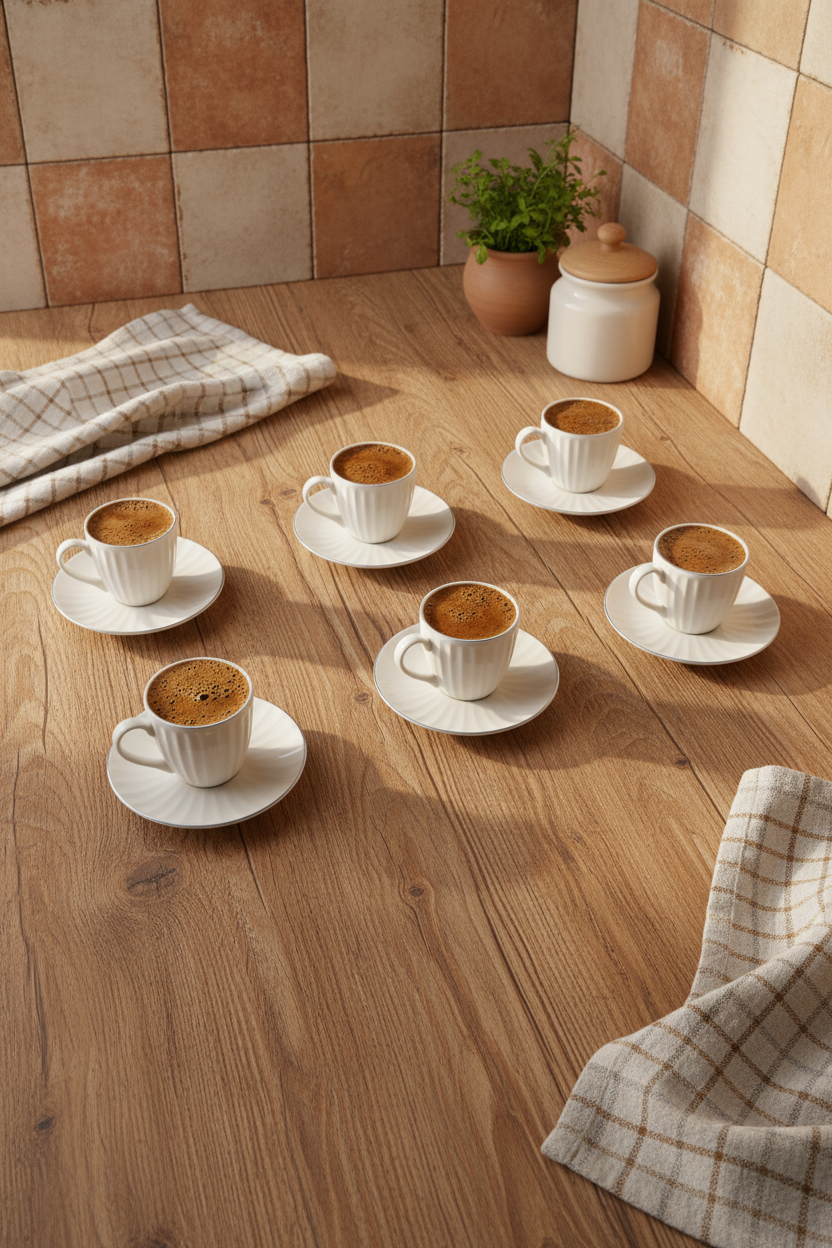 Karizma - 6 Kişilik Kahve Fincan Takımı Platin