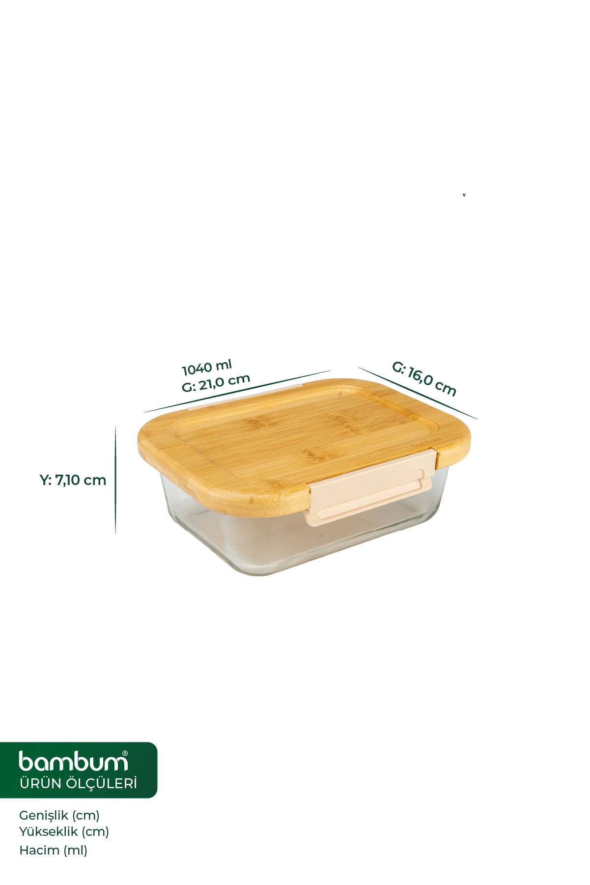 Satina - Dikdörtgen  Kilitli Cam Saklama Kabı 1040 ml