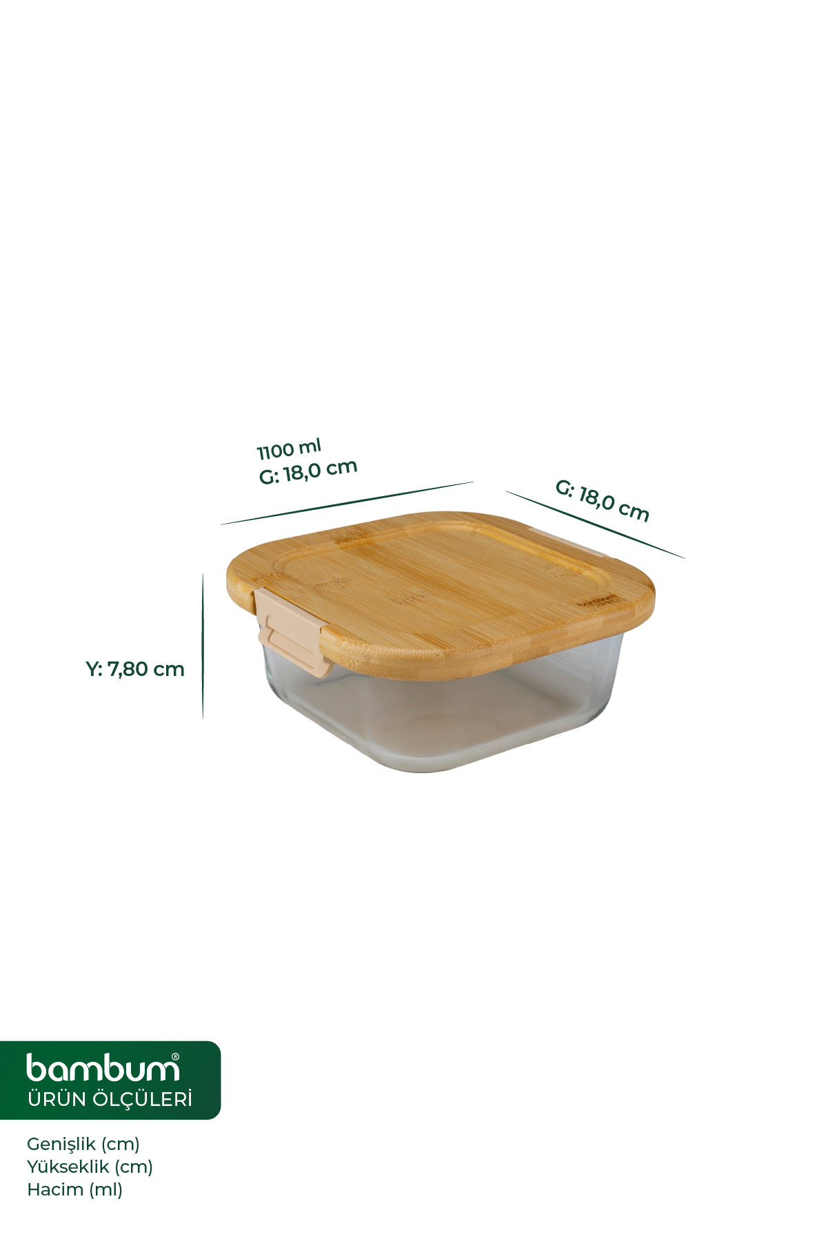 Patina - Kare Kilitli Cam Saklama Kabı 1100 ml