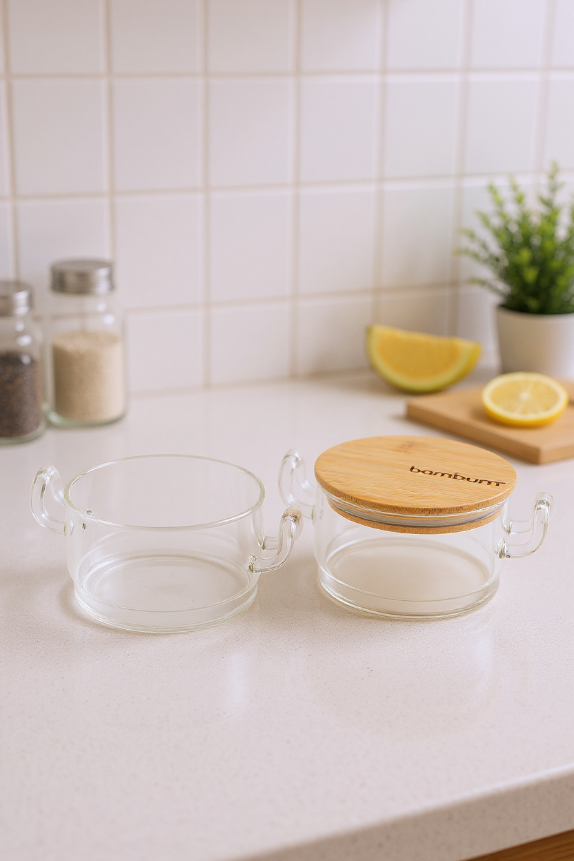 Modena - 2'li Bambu Kapaklı Cam Saklama Kabı