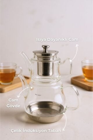 Dramor - Çelik İndüksiyon Tabanlı Cam Çaydanlık