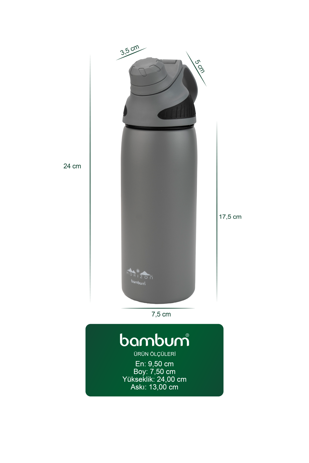 Horizon - Termos Termos Bardak Gri 600ml