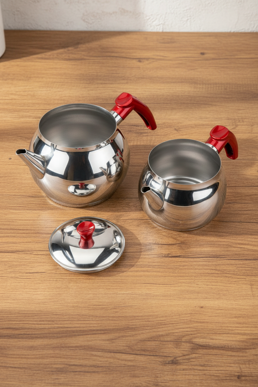 Velantra - Çelik Çaydanlık Takımı Bordo