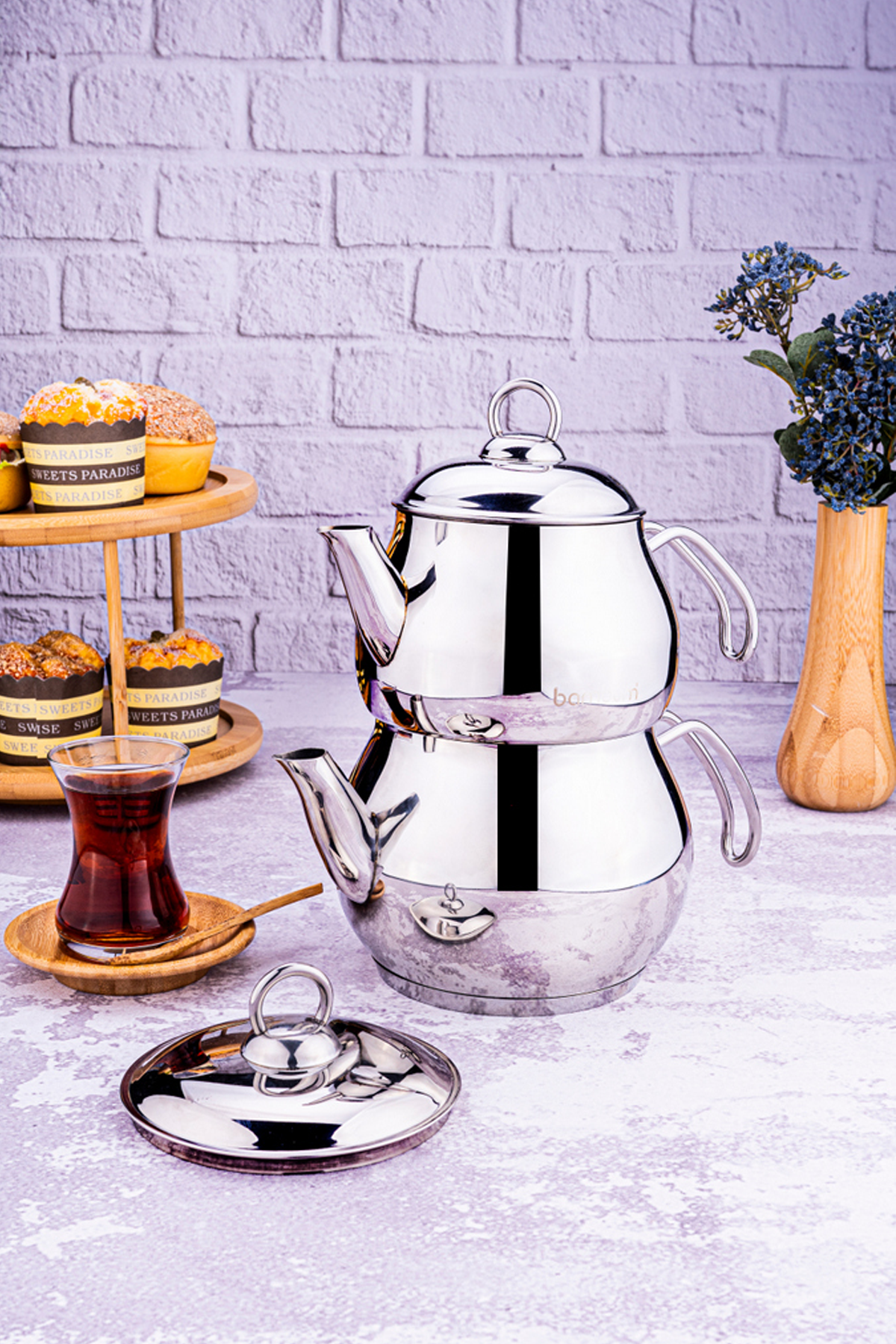 Solid - Çelik Kulplu Çelik Çaydanlık Takımı