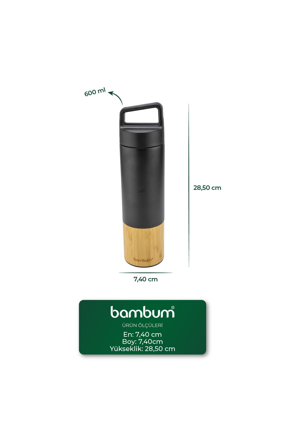 Janna - Bambu Desenli El Termosu Siyah 600ml Termos & Matara Bambum