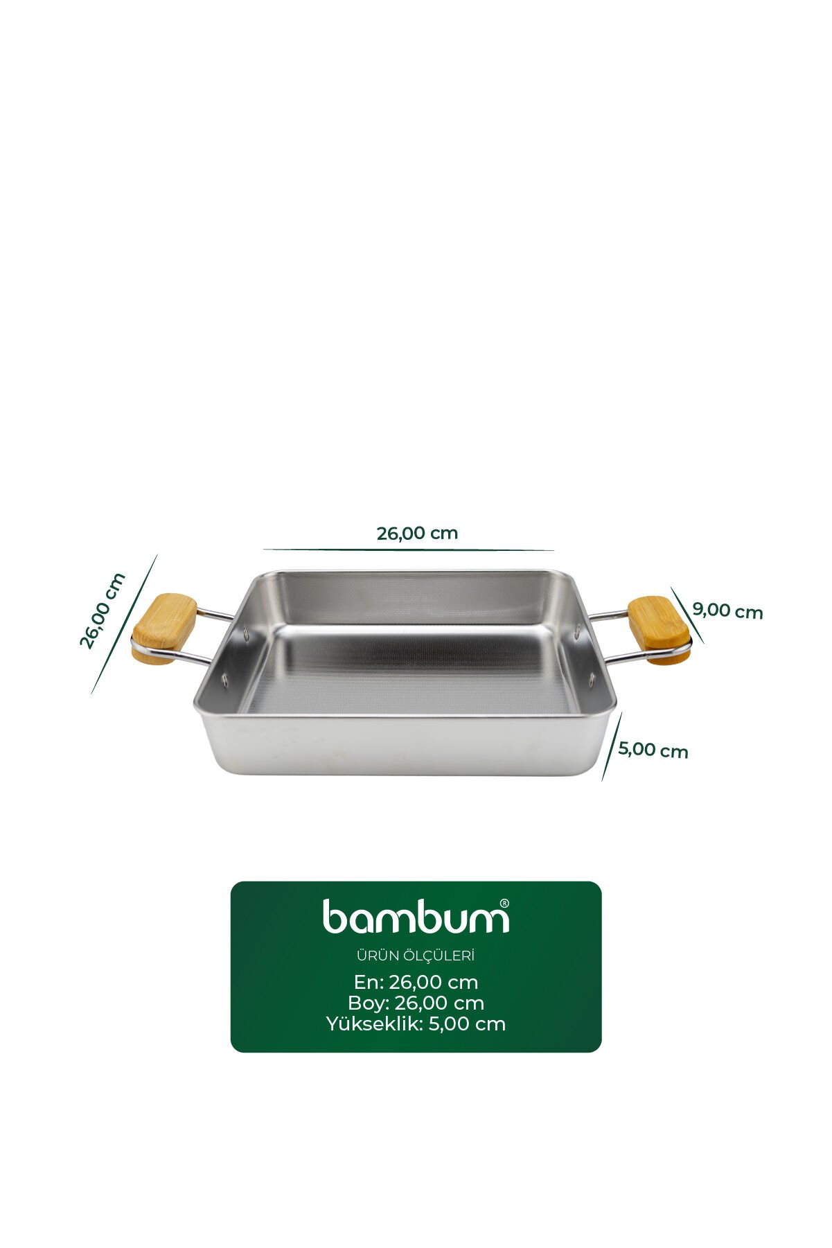 Cesta - Bambu Kulplu Çelik Sunum Tavası Kare Büyük