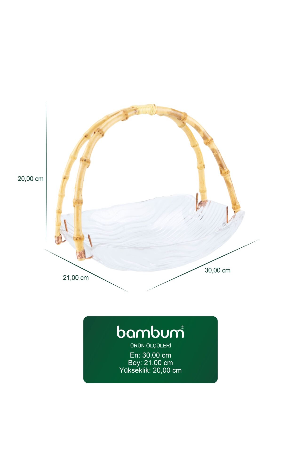 Cestino - Bambu Kulplu Cam Dikdörtgen Sunum Tabağı Dalgalı Desen