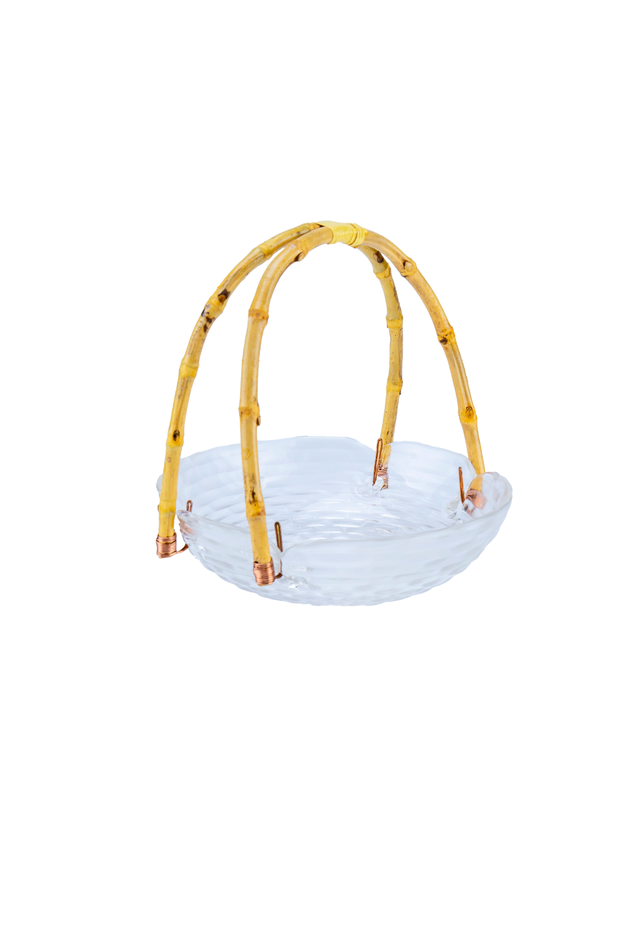 Cestino - Bambu Kulplu Cam Yuvarlak Sunum Tabağı Dalgalı Desen