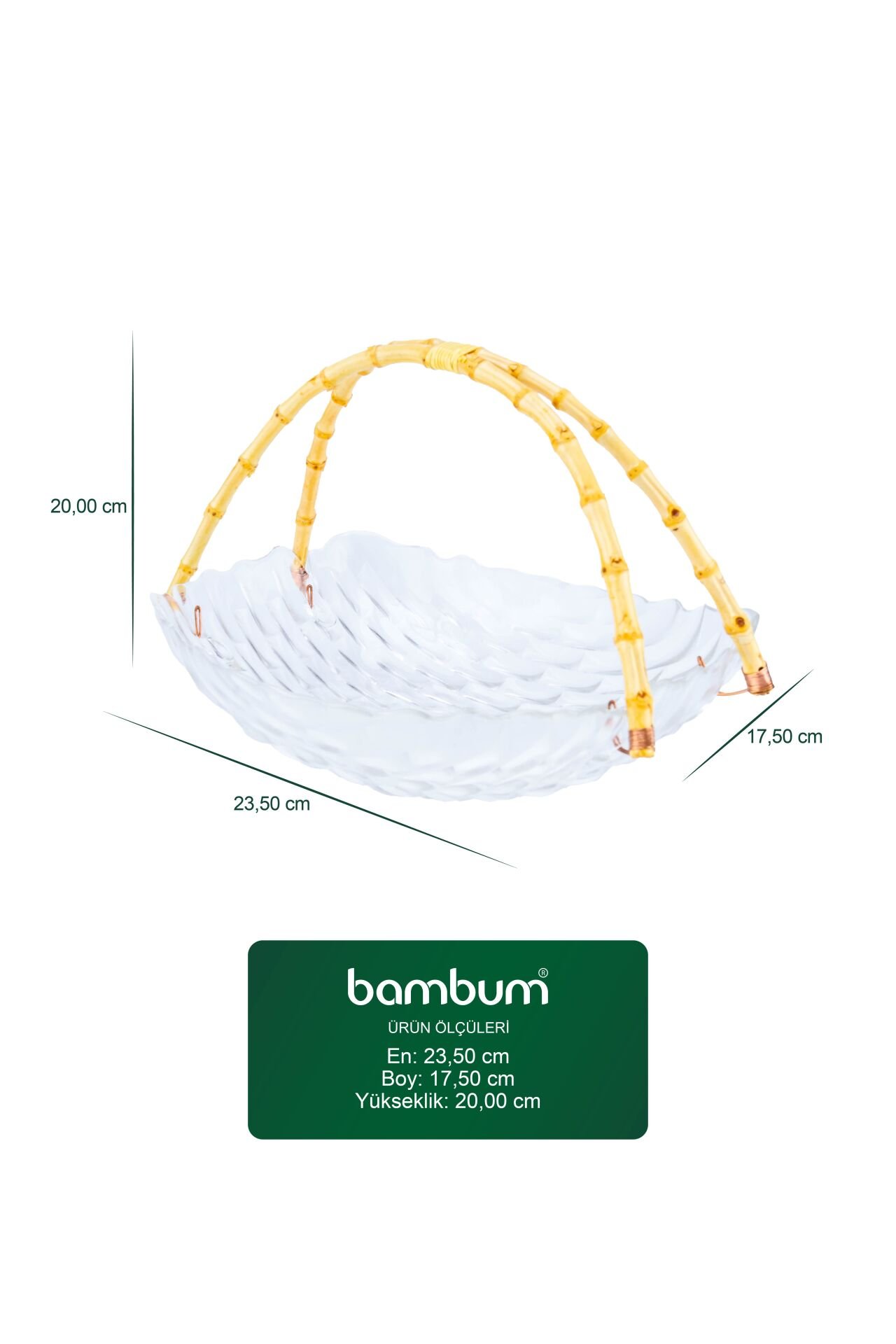 Cestino - Bambu Kulplu Cam Dikdörtgen Sunum Tabağı Kabartmalı Desen