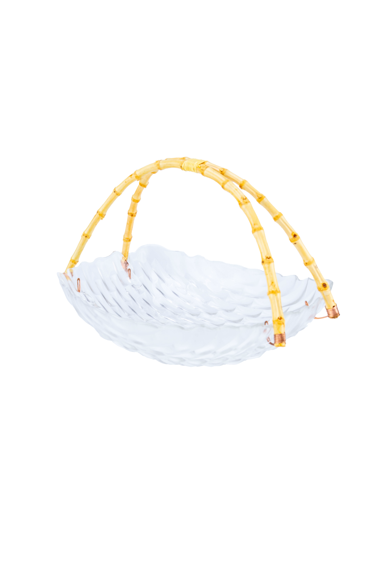 Cestino - Bambu Kulplu Cam Dikdörtgen Sunum Tabağı Kabartmalı Desen