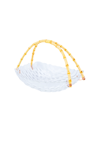 Cestino - Bambu Kulplu Cam Dikdörtgen Sunum Tabağı Kabartmalı Desen