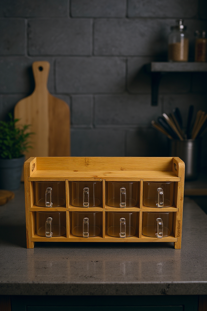 Tier - Bambu Cam 8'li Baharatlık Seti