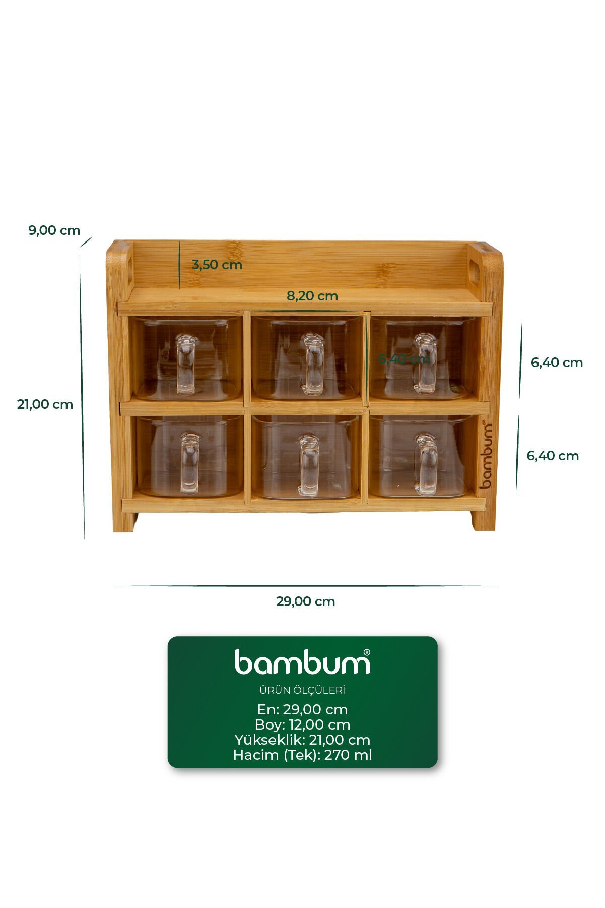 Tier - Bambu Cam 6'lı Baharatlık Seti