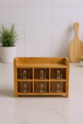 Tier - Bambu Cam 6'lı Baharatlık Seti