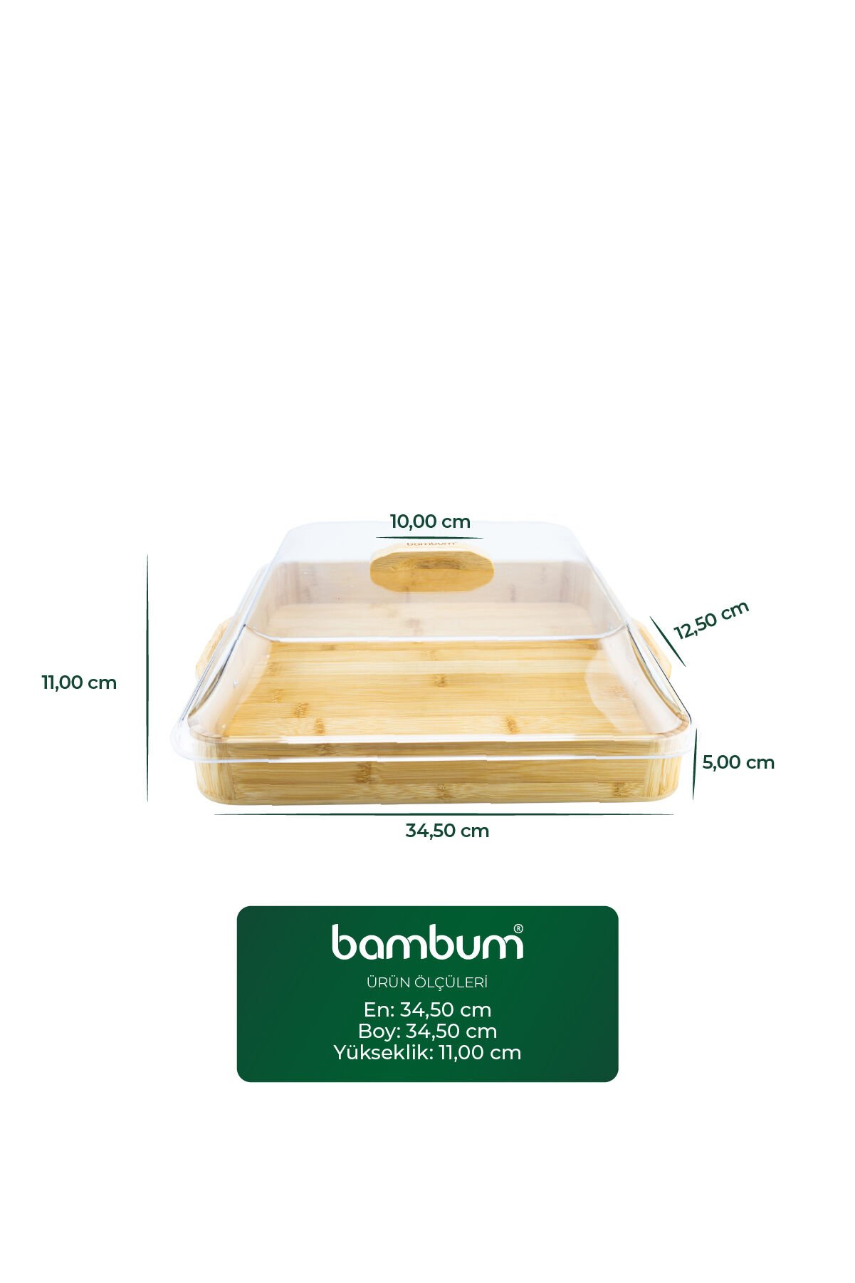 Modica - Akrilik Kapaklı Bambu Kek Fanusu Kare Büyük