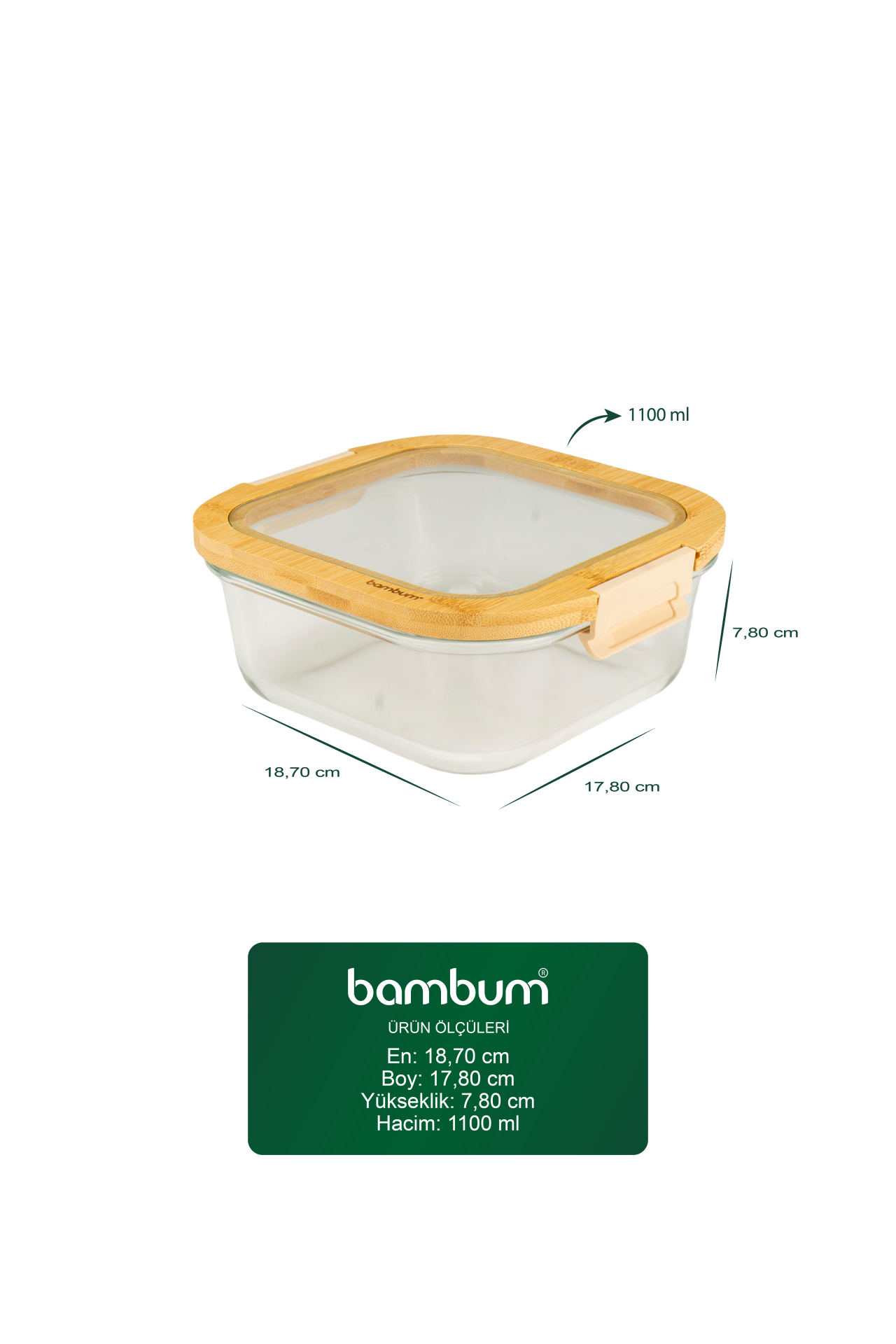 Poira - Cam Kapaklı Kilitli Cam Saklama Kabı 1100 ml