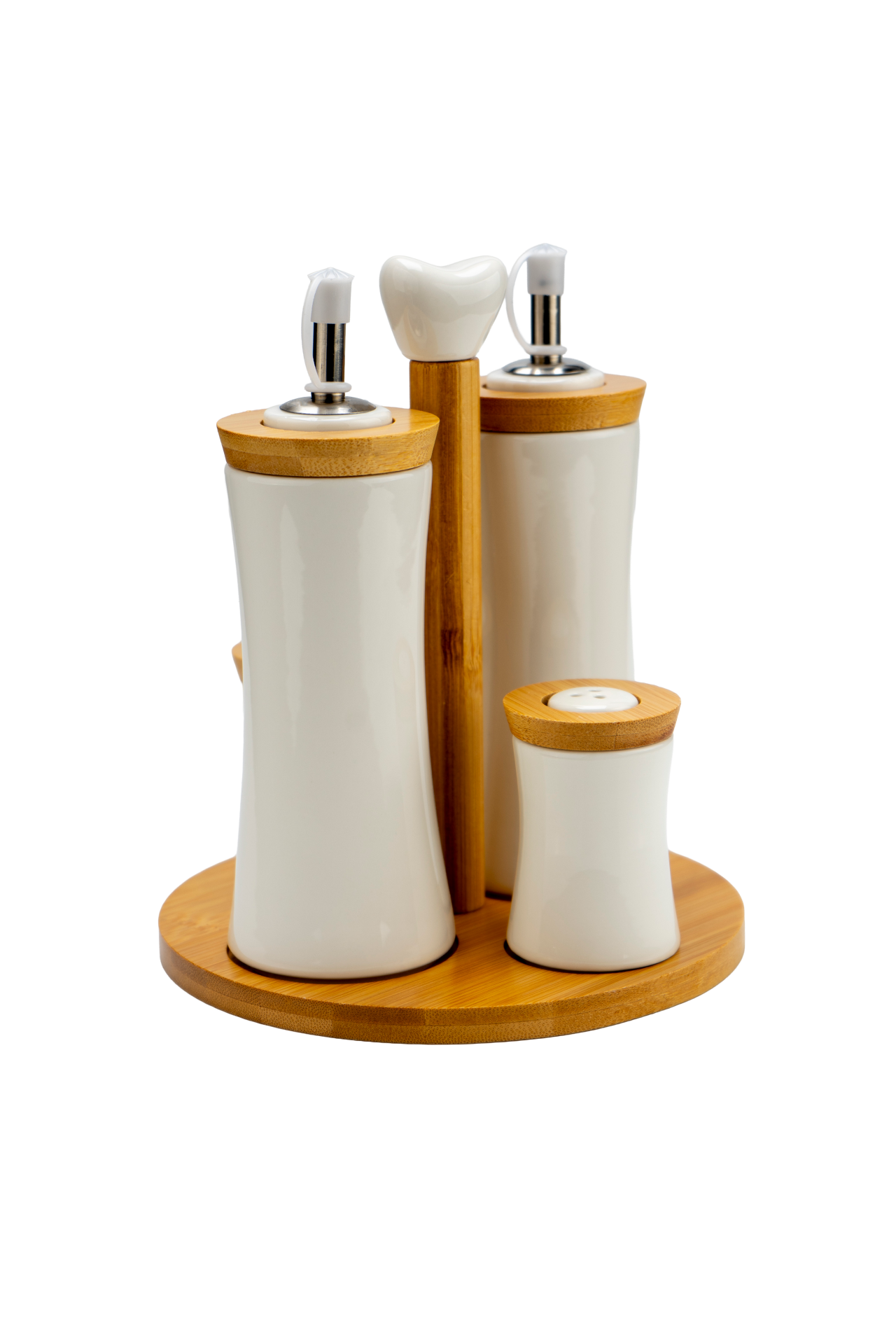 Fiago - Bambu Standlı Yağlık Sirkelik Tuzluk ve Biberlik