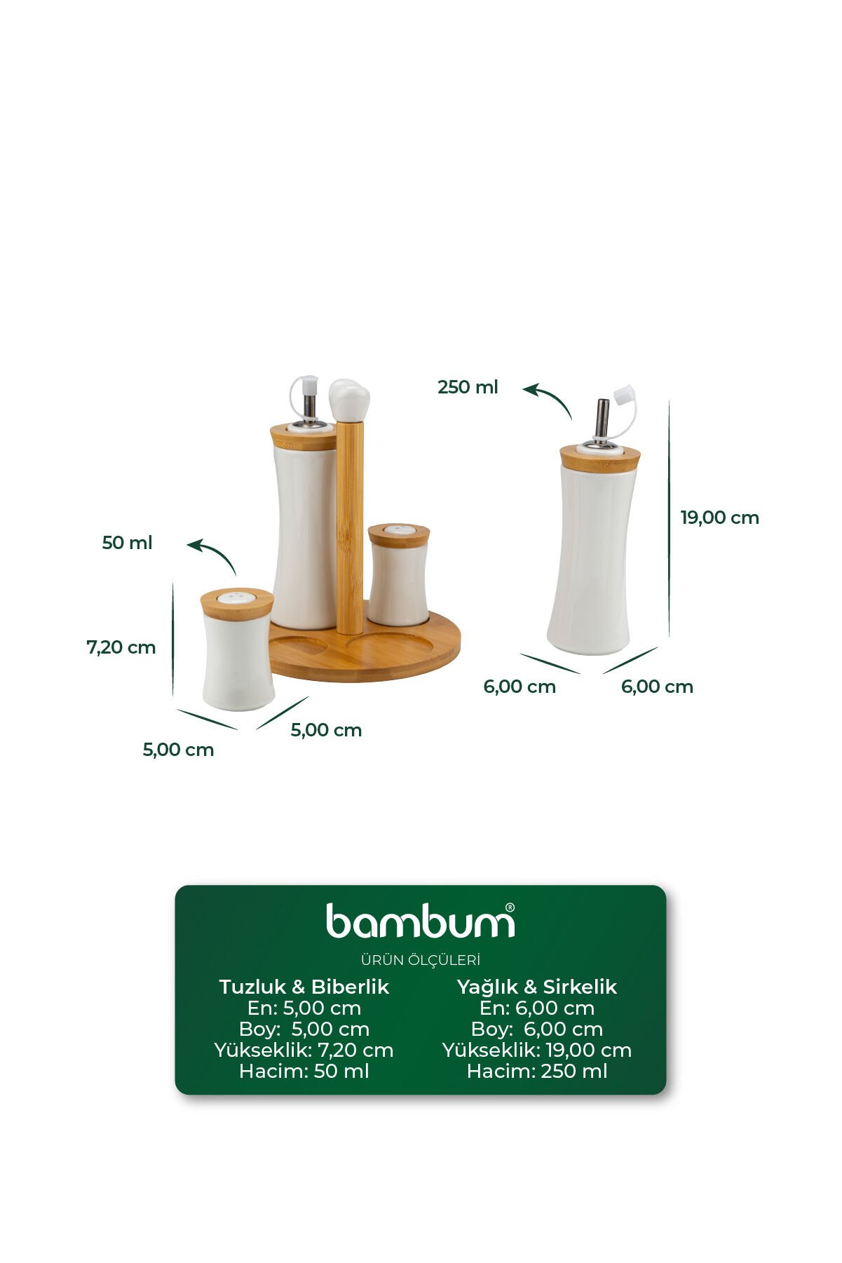 Fiago - Bambu Standlı Yağlık Sirkelik Tuzluk ve Biberlik