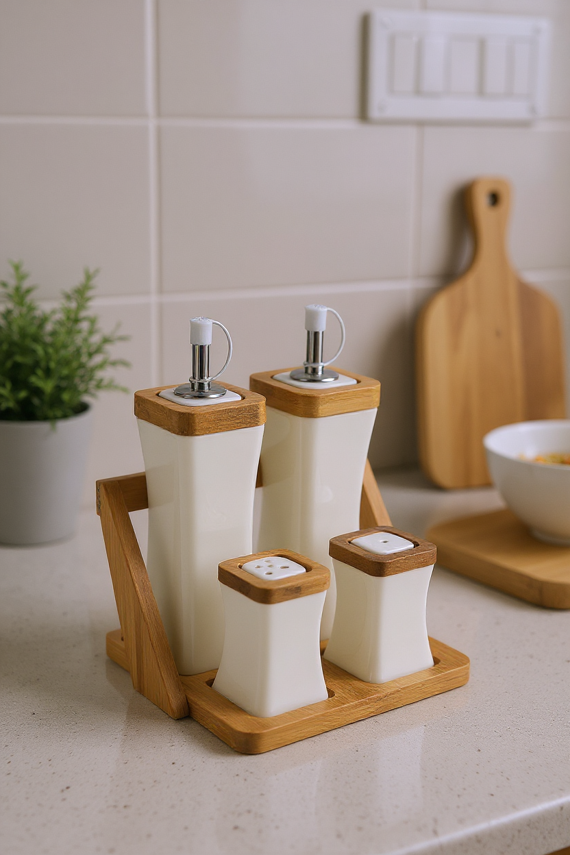 Shaggy - Bambu Standlı Yağlık Sirkelik Tuzluk ve Biberlik