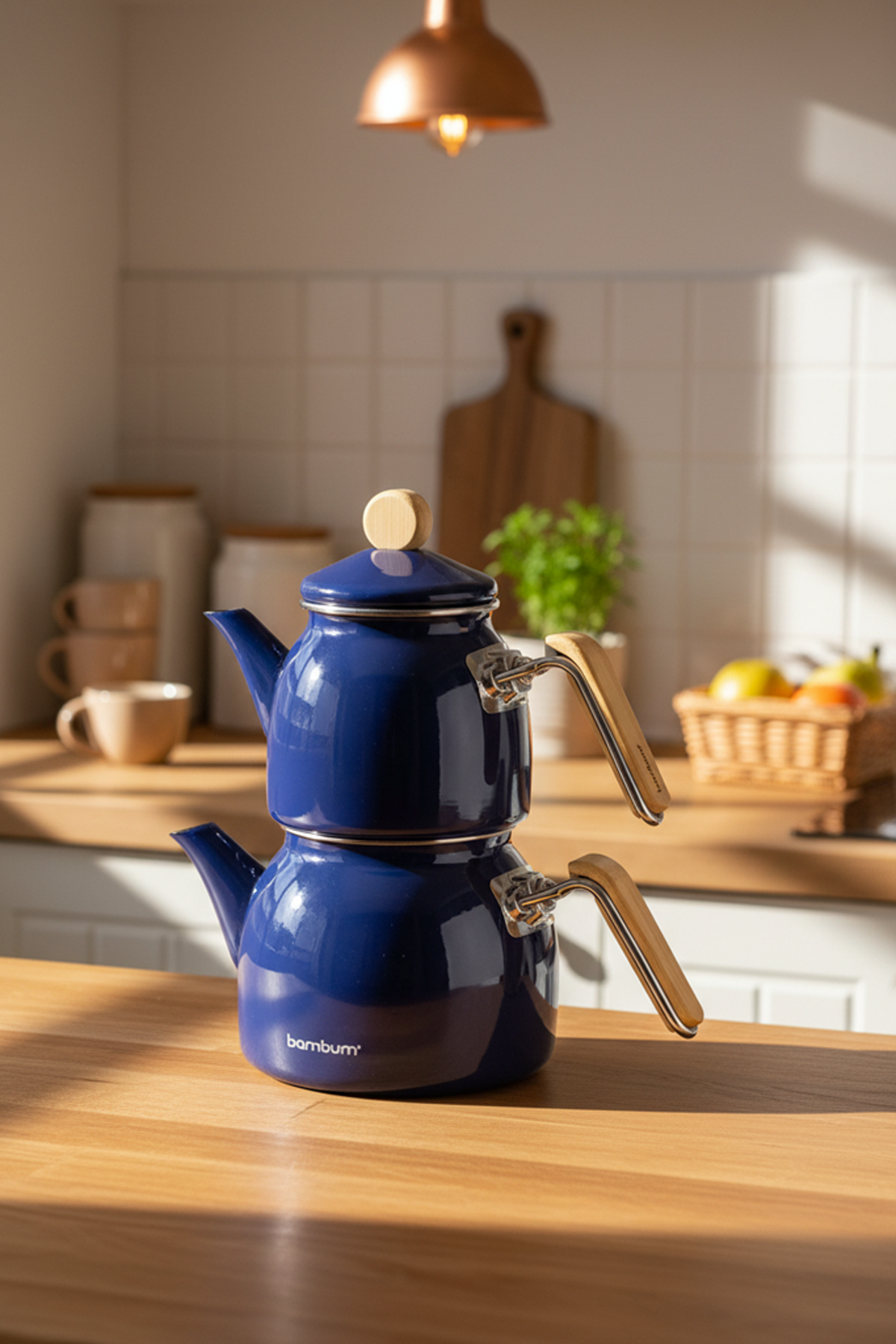 Sultan - Bambu Kulplu Çaydanlık Takımı Lacivert