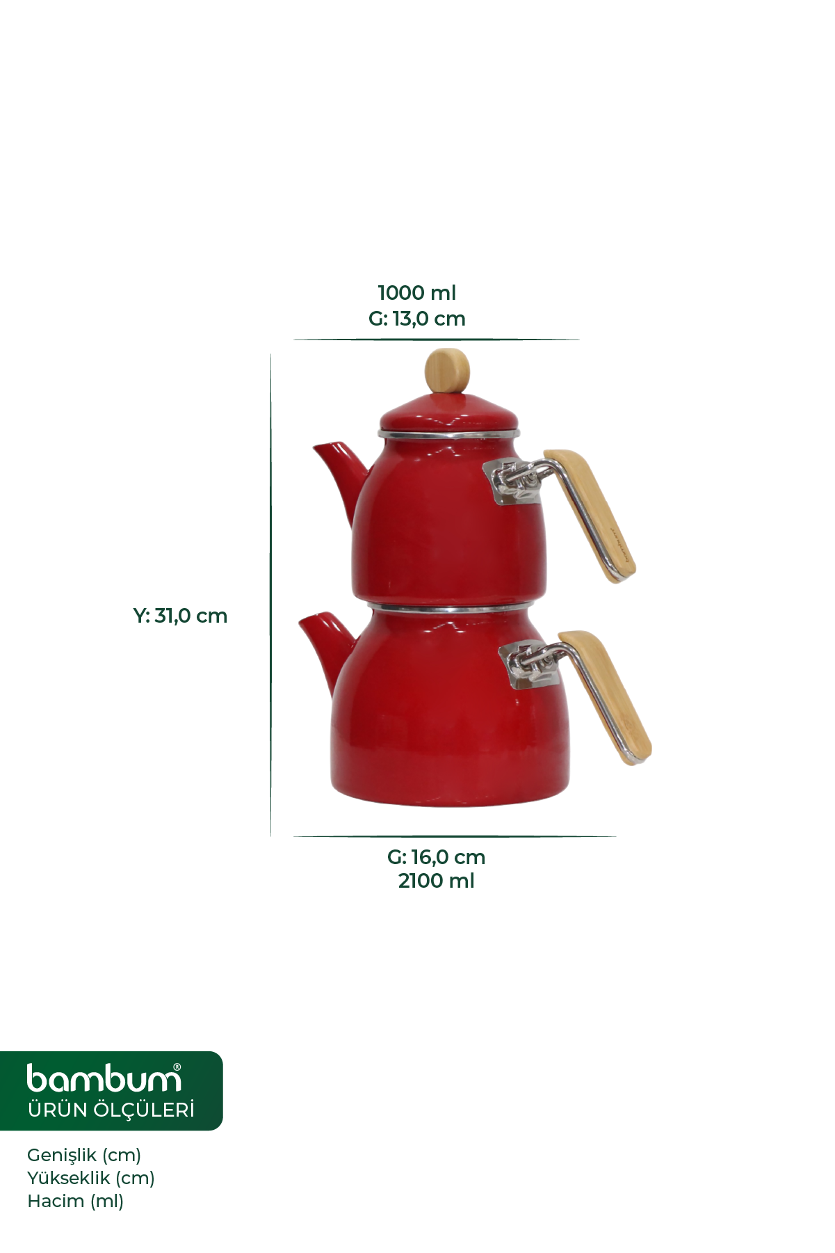 Sultan - Bambu Kulplu Çaydanlık Takımı Kırmızı