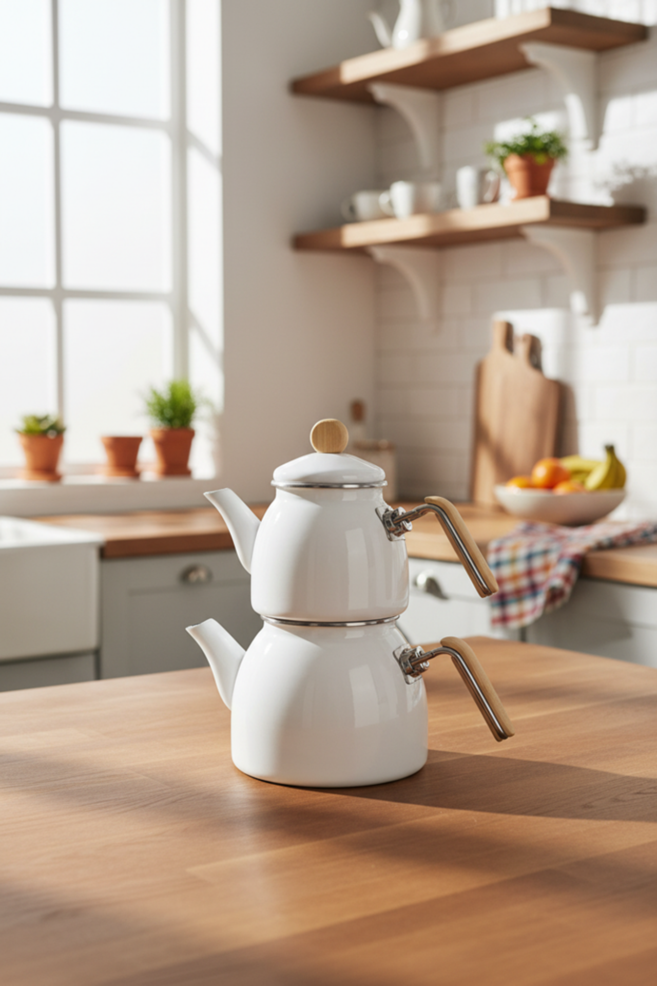 Sultan - Bambu Kulplu Çaydanlık Takımı Beyaz