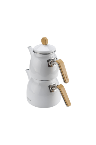 Sultan - Bambu Kulplu Çaydanlık Takımı Beyaz