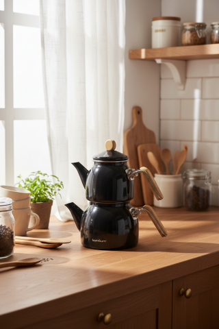 Sultan - Bambu Kulplu Çaydanlık Takımı Siyah