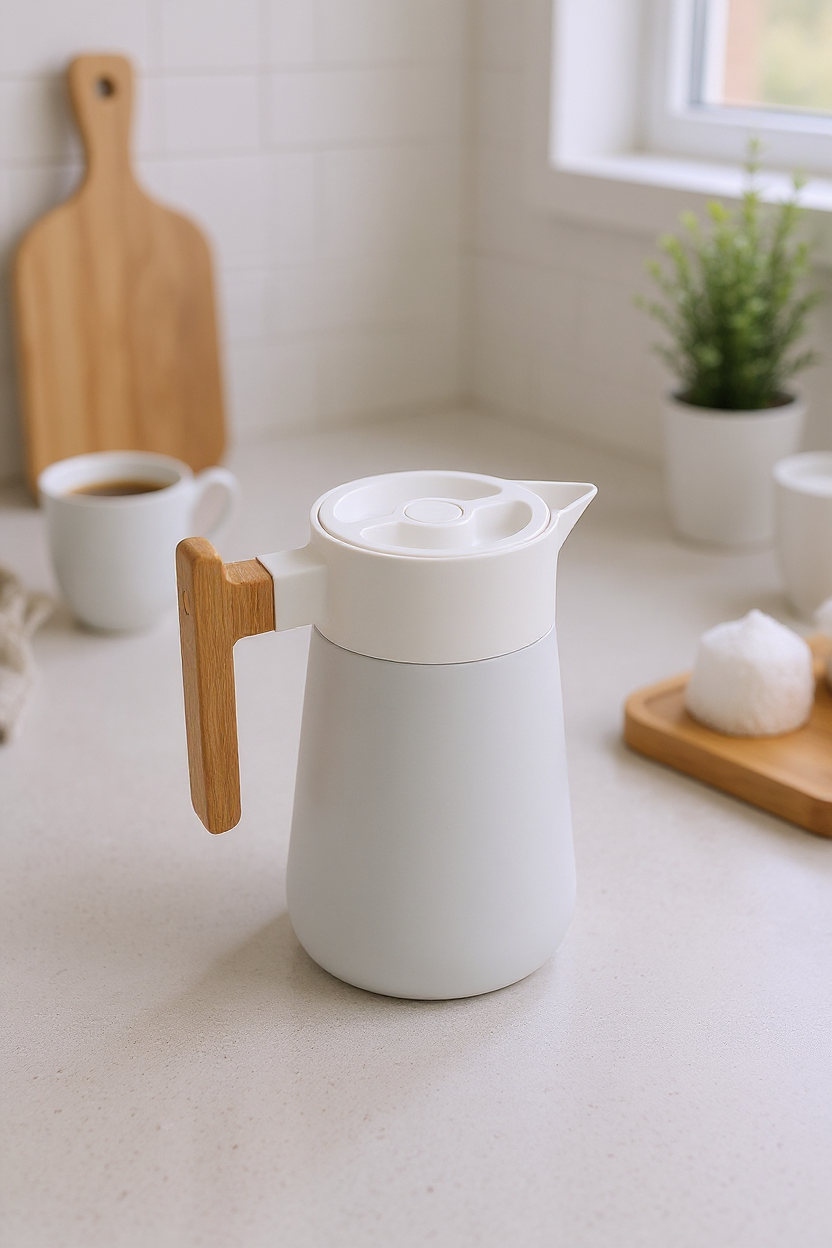 North - Bambu Saplı Çelik Termos Beyaz 1,5 Litre