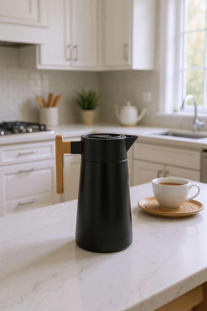 North - Bambu Saplı Çelik Termos Siyah 2 Litre