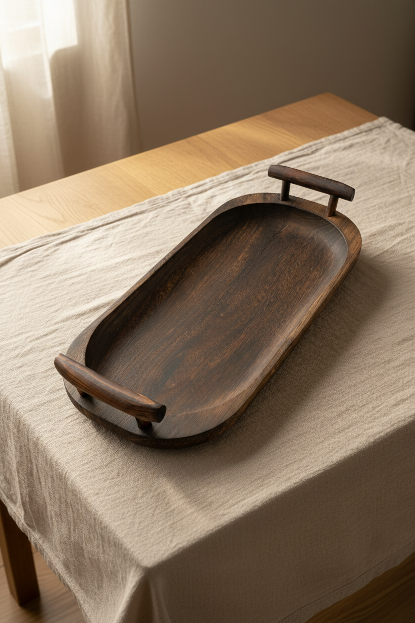 Bavola - Kulplu Tepsi Oval Büyük