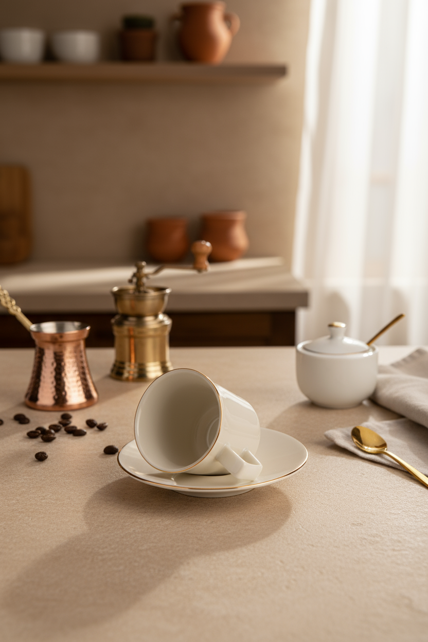 Melsa - 6 Kişilik Kahve Fincan Takımı Altın