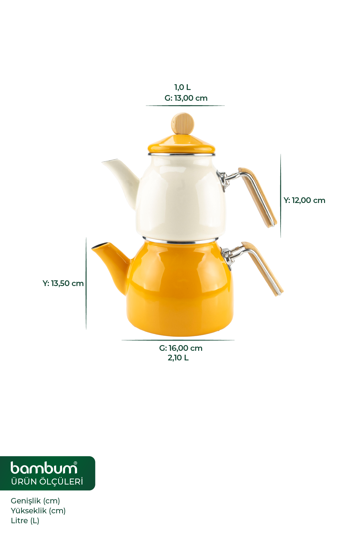 Nostalji - Ahşap Kulplu Çaydanlık Takımı Hardal