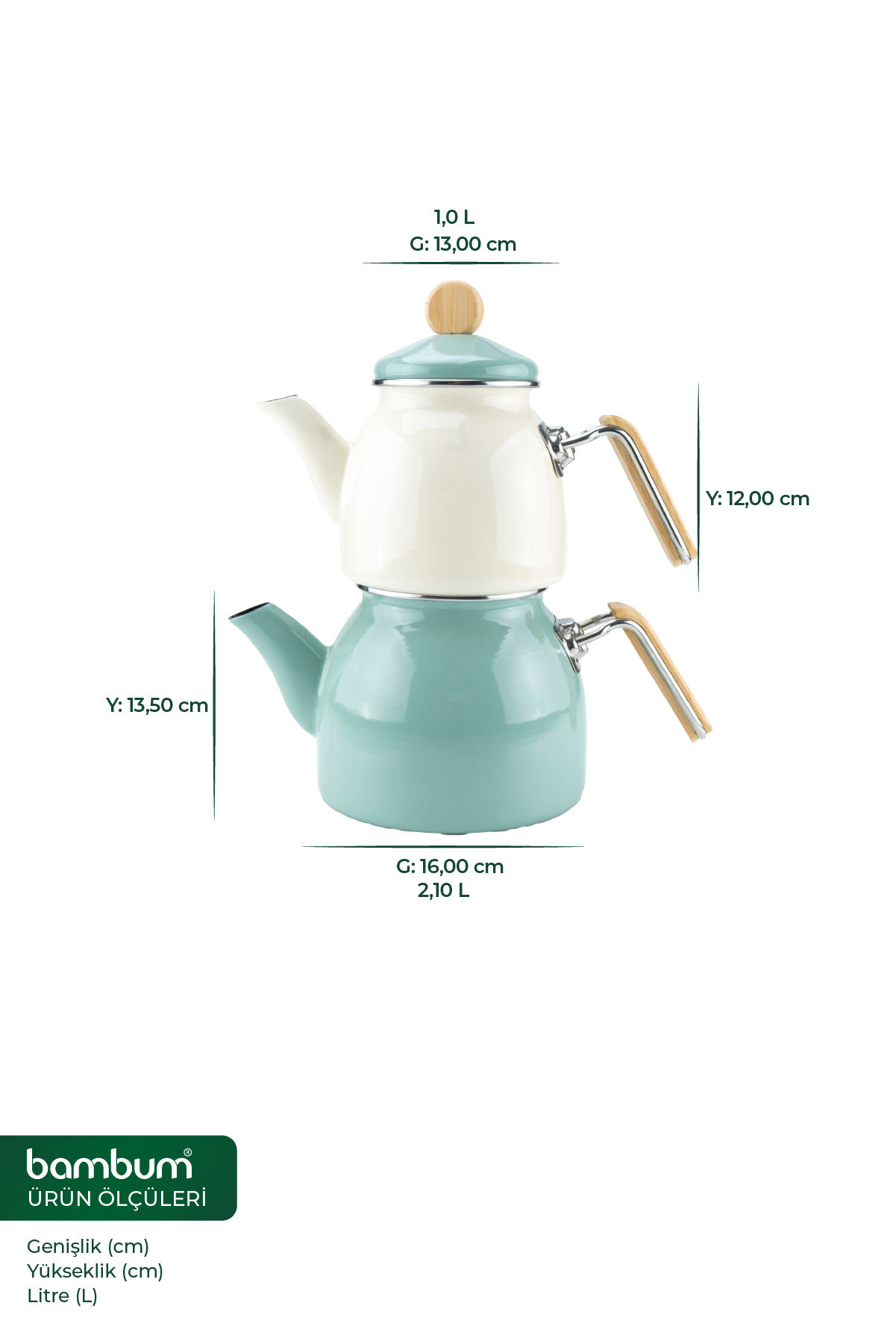 Nostalji - Ahşap Kulplu Çaydanlık Takımı Açık Yeşil