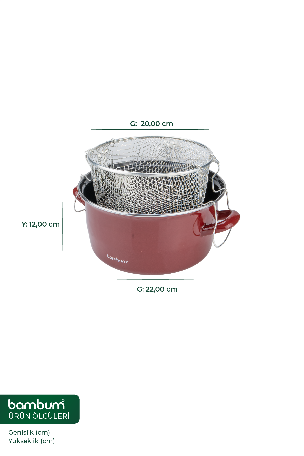 Nostalji - Kızartma Tenceresi Bordo 22 cm