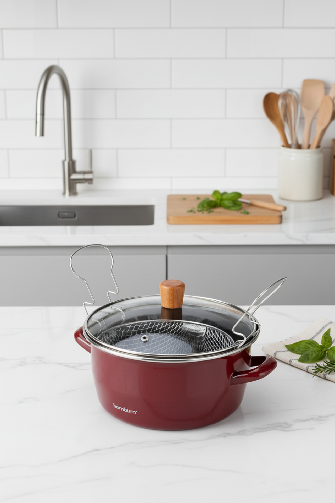 Nostalji - Kızartma Tenceresi Bordo 22 cm