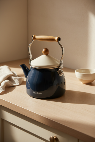 Nostalji - Ahşap Saplı Kettle Koyu Gri