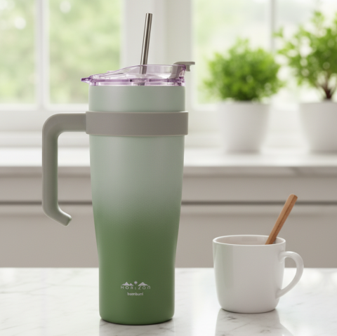 Horizon - Pipetli Termos Bardak Yeşil 1000ml